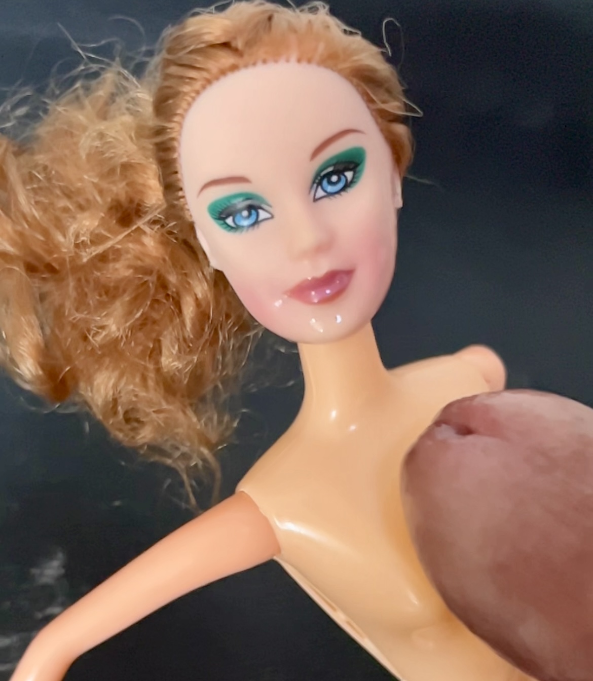 Slut faced Secondhand Barbie gets precum and cumshot facial