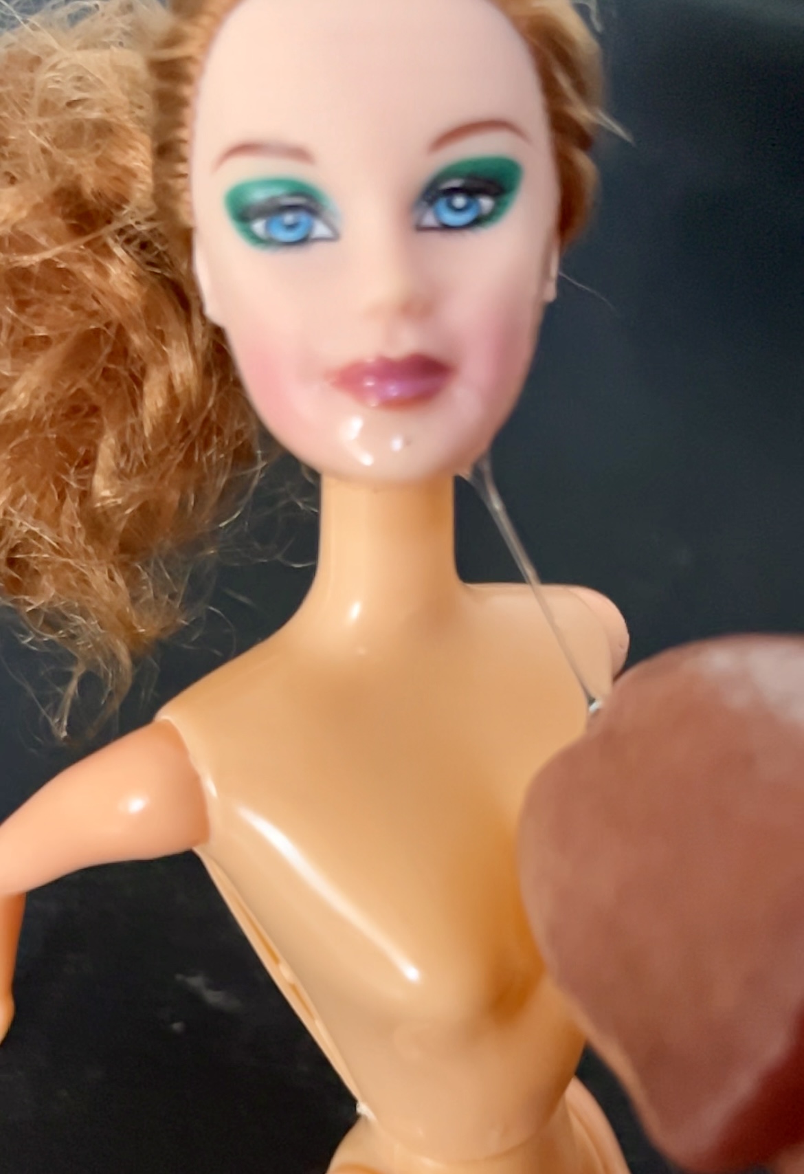 Slut faced Secondhand Barbie gets precum and cumshot facial