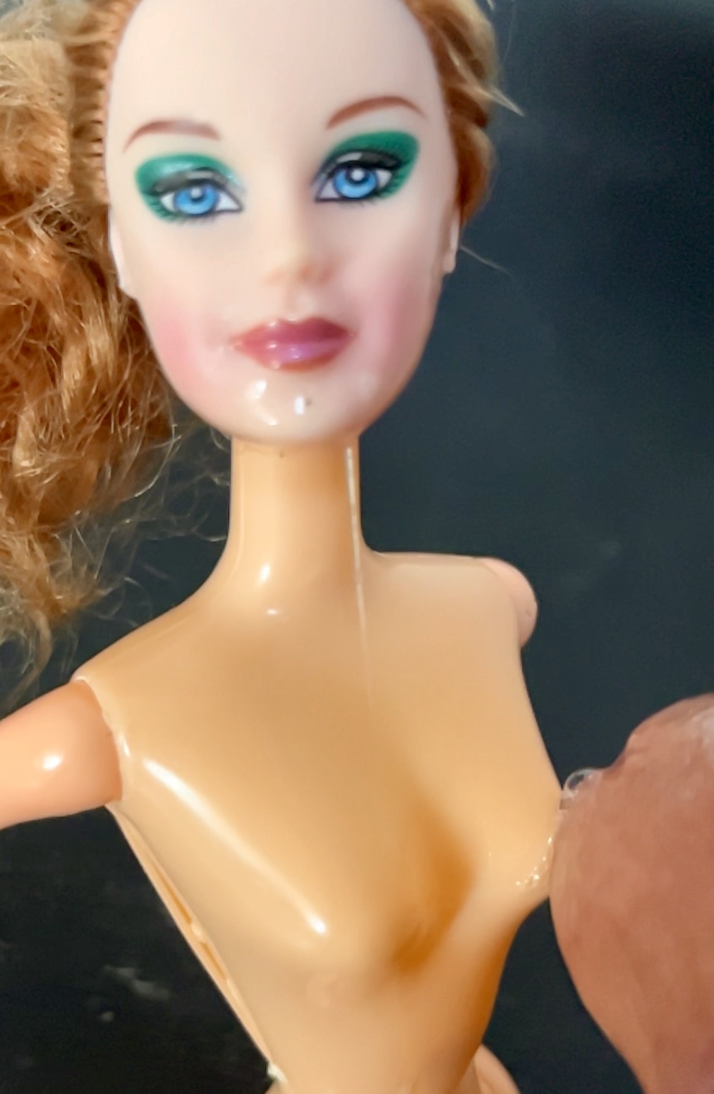 Slut faced Secondhand Barbie gets precum and cumshot facial