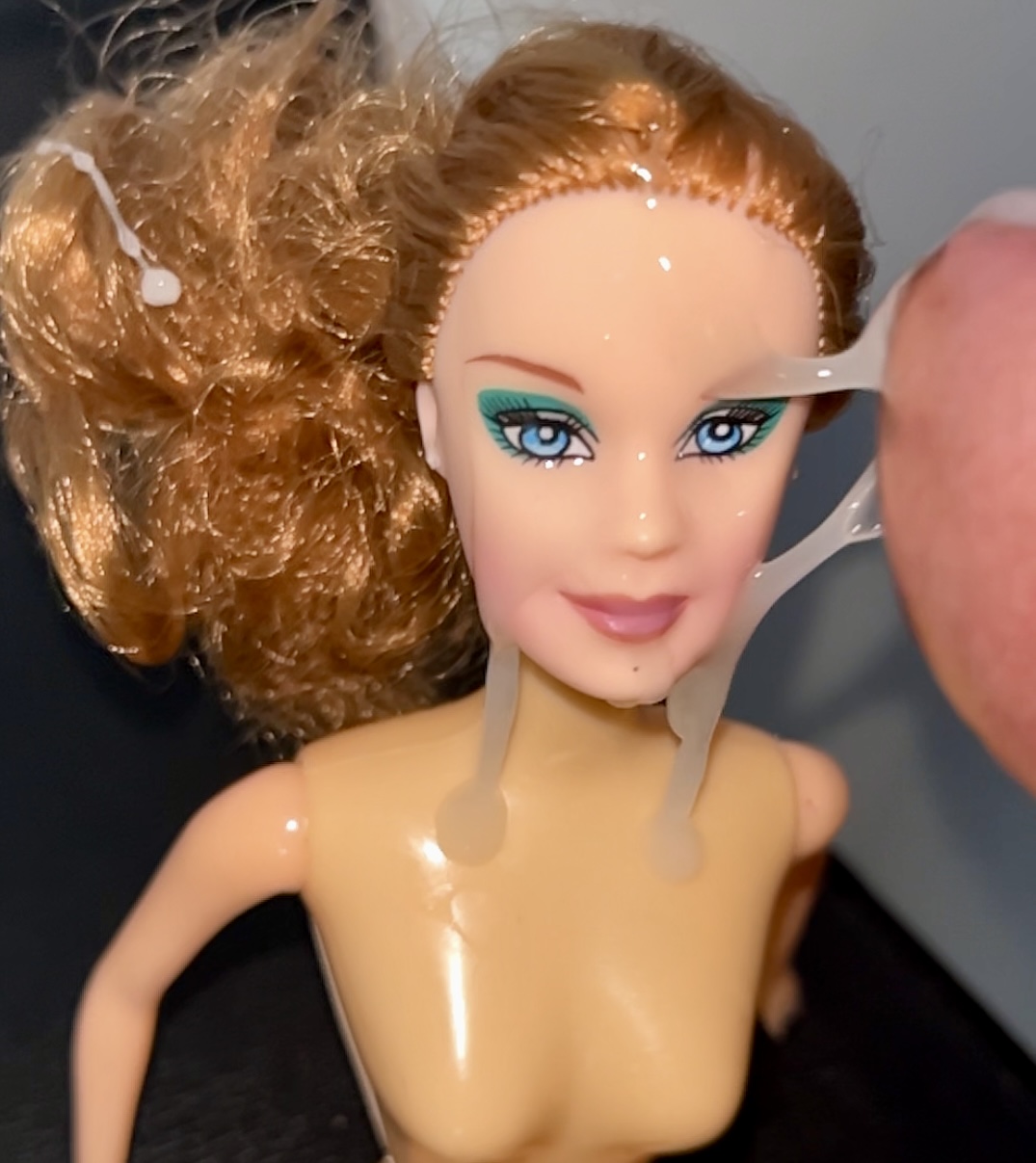 Slut faced Secondhand Barbie gets precum and cumshot facial