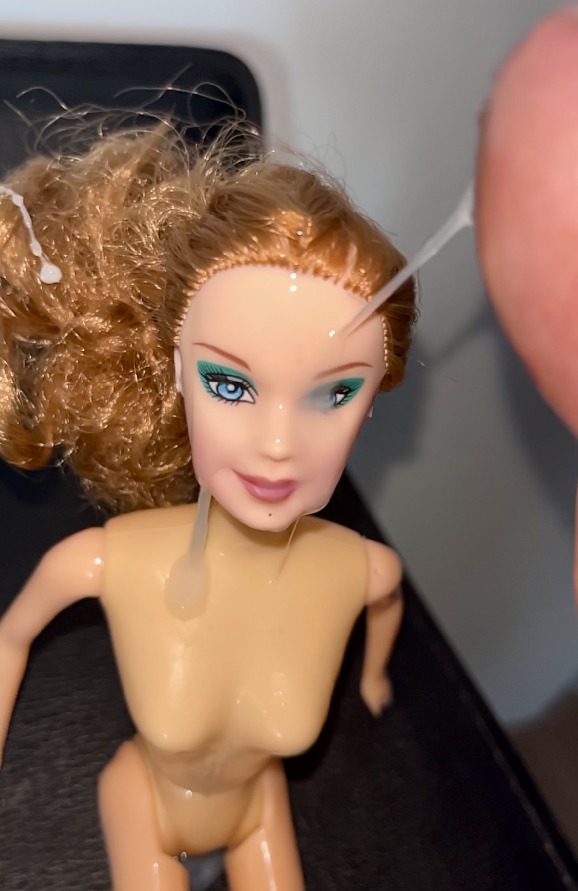 Slut faced Secondhand Barbie gets precum and cumshot facial