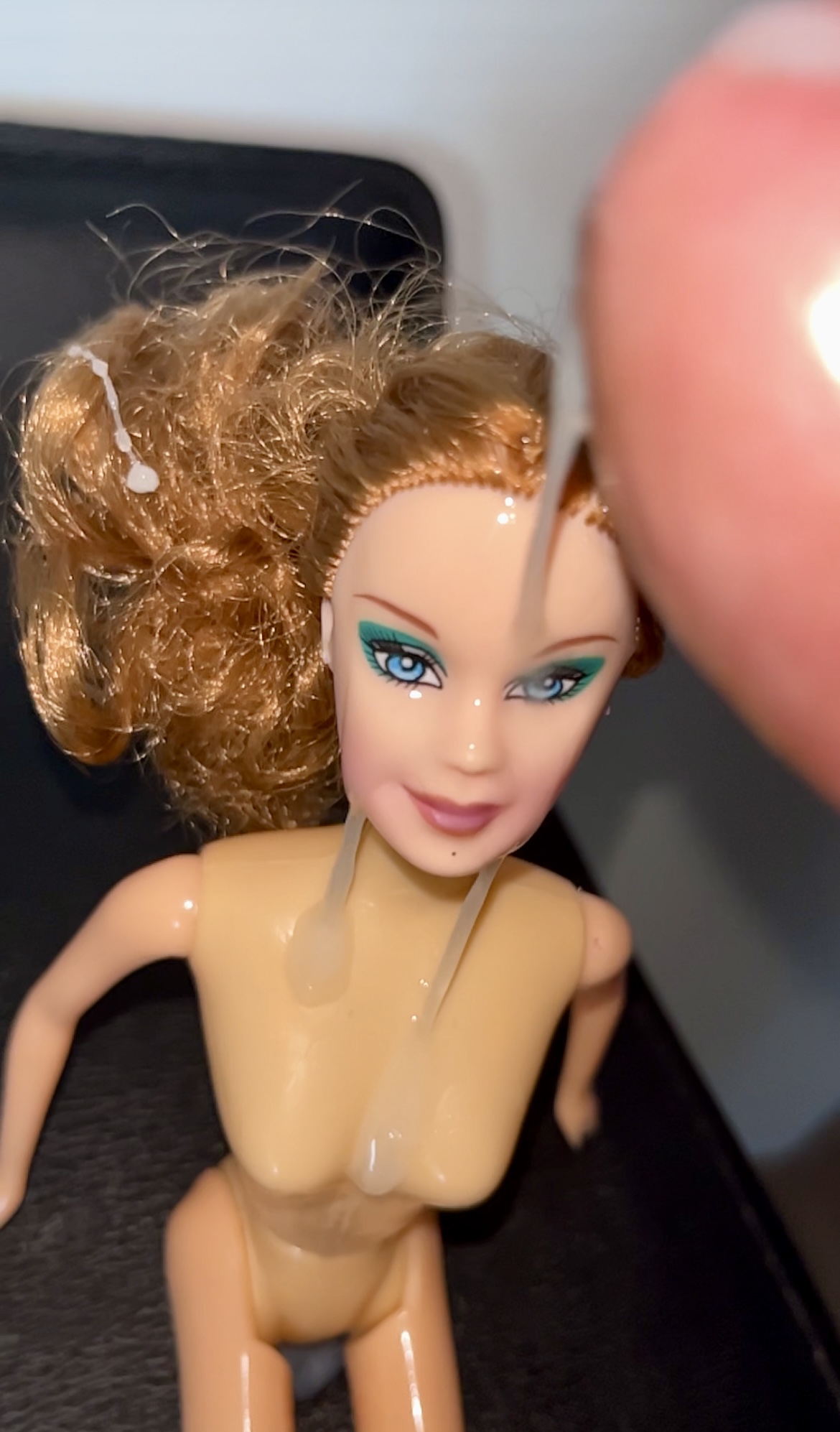 Slut faced Secondhand Barbie gets precum and cumshot facial