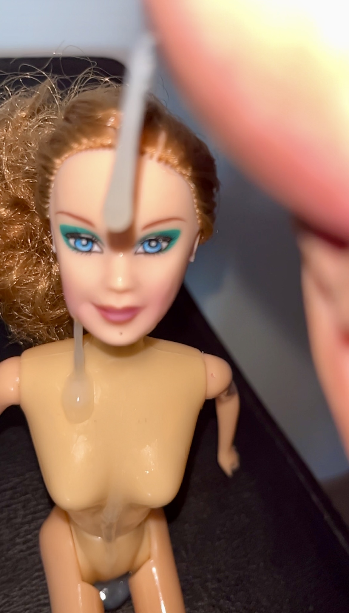Slut faced Secondhand Barbie gets precum and cumshot facial