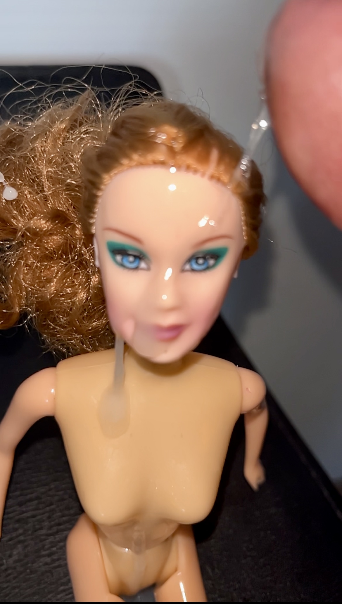 Slut faced Secondhand Barbie gets precum and cumshot facial
