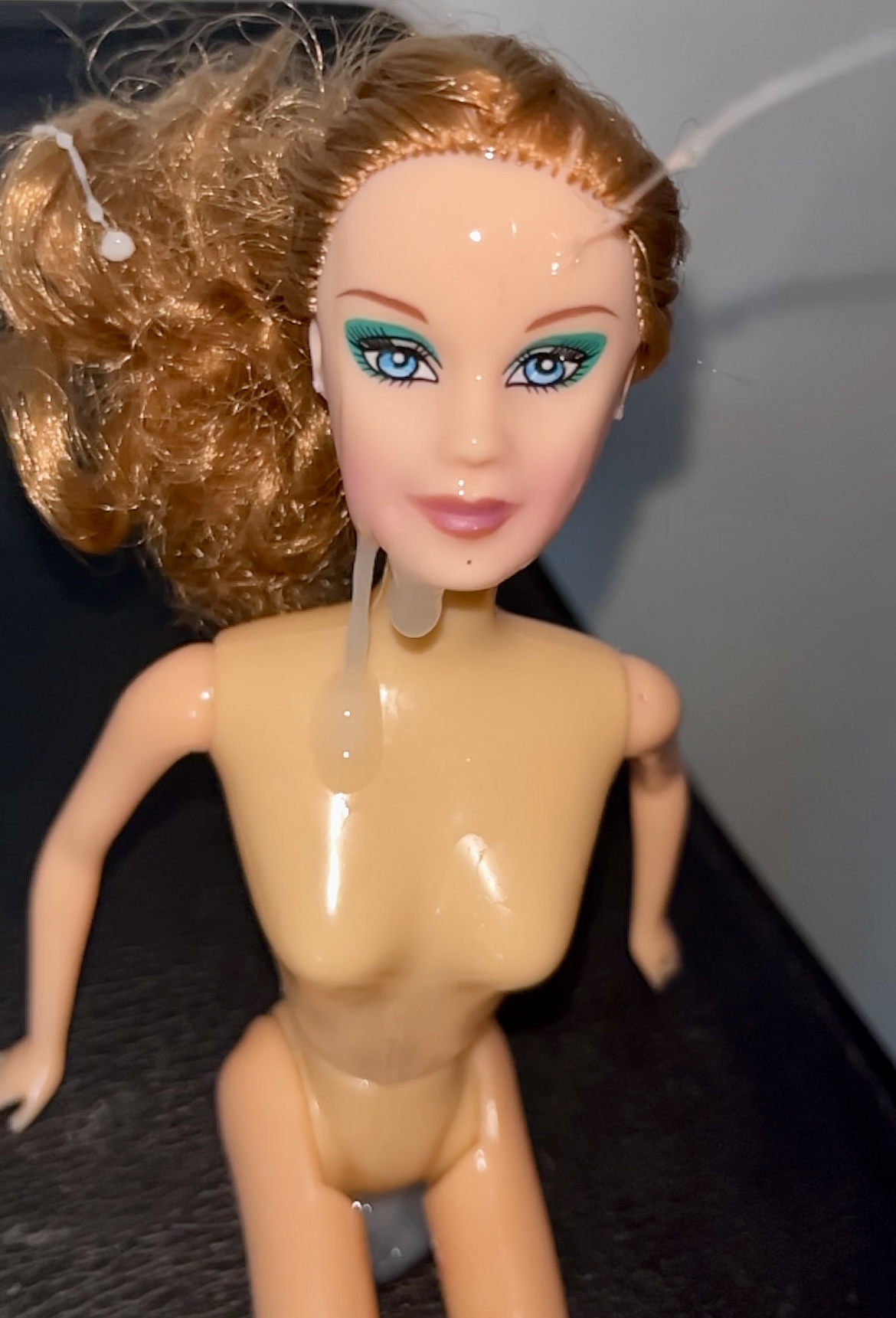 Slut faced Secondhand Barbie gets precum and cumshot facial