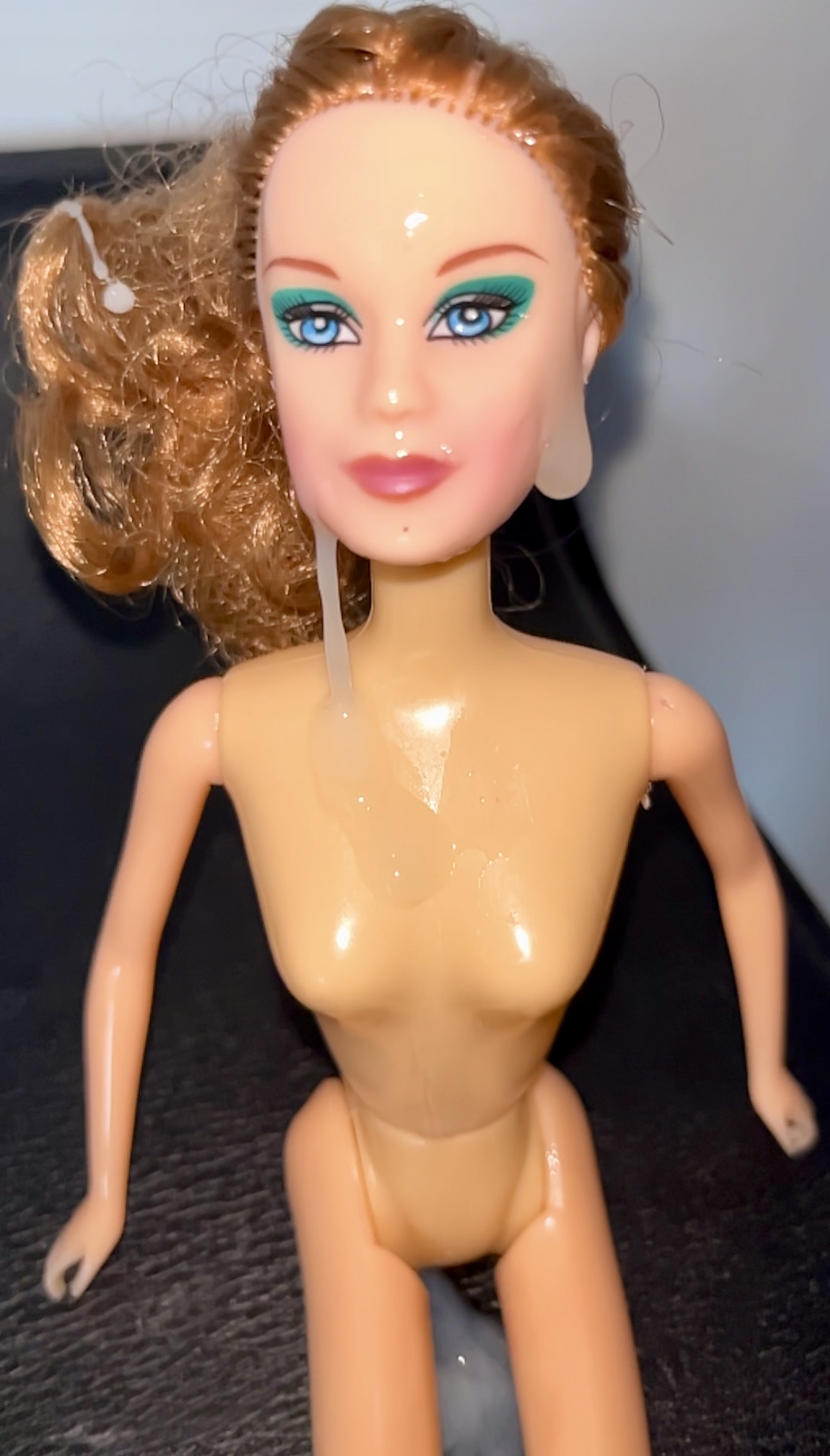 Slut faced Secondhand Barbie gets precum and cumshot facial