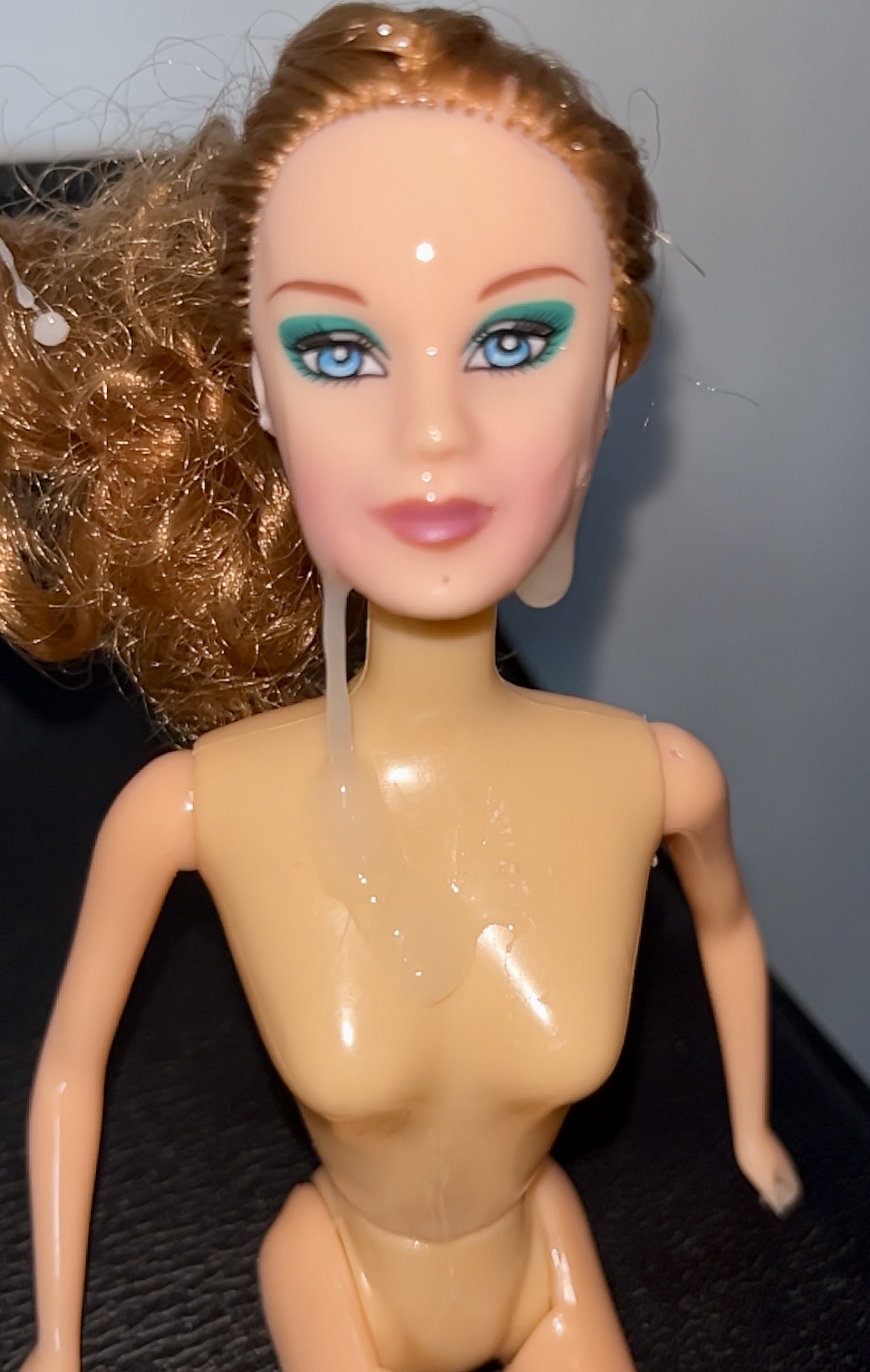 Slut faced Secondhand Barbie gets precum and cumshot facial
