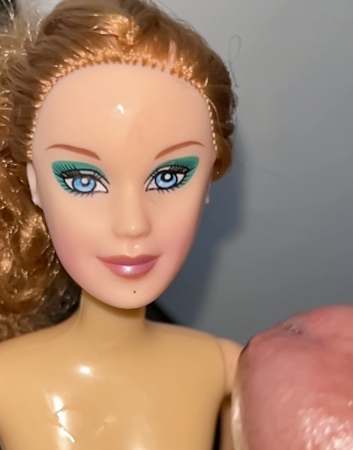 Slut faced Secondhand Barbie gets precum and cumshot facial