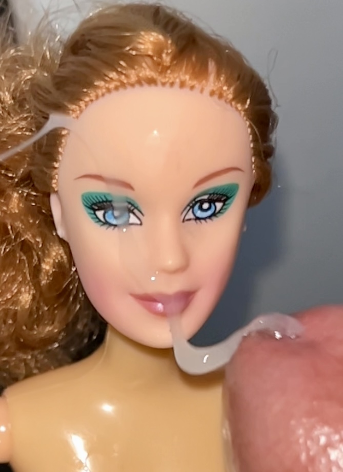 Slut faced Secondhand Barbie gets precum and cumshot facial