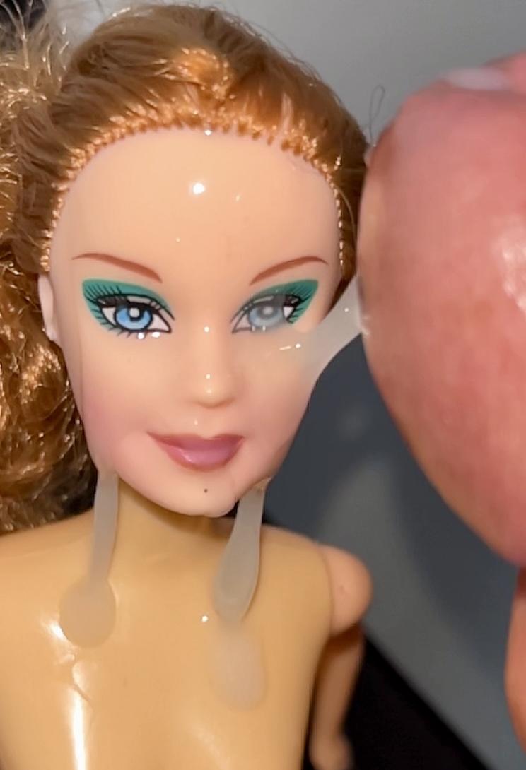 Slut faced Secondhand Barbie gets precum and cumshot facial