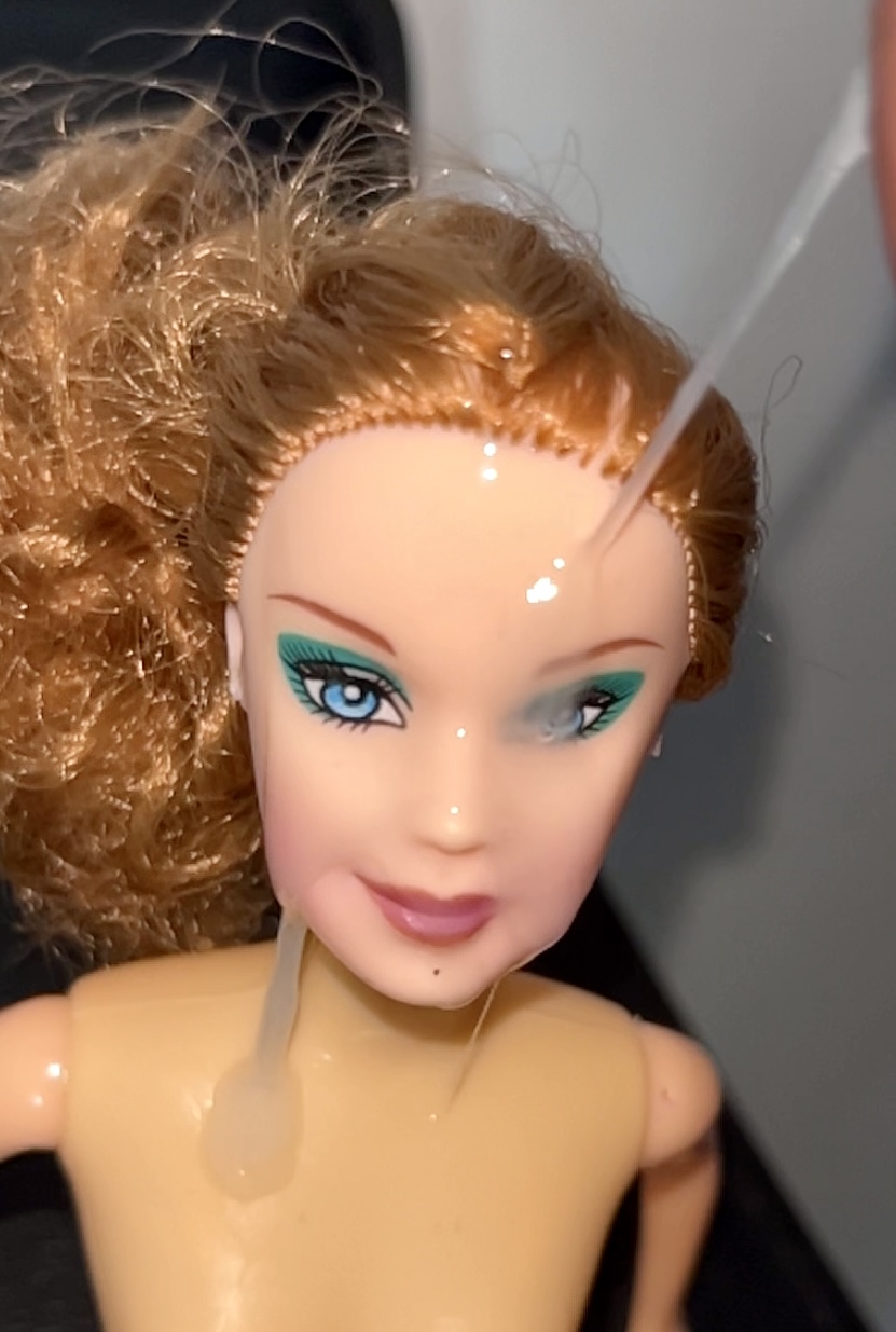 Slut faced Secondhand Barbie gets precum and cumshot facial