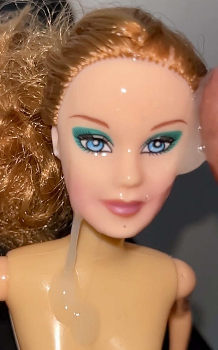 Slut faced Secondhand Barbie gets precum and cumshot facial