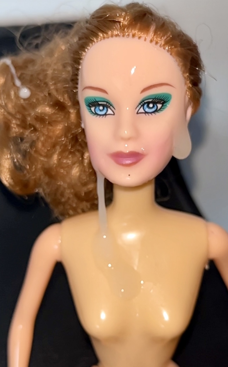 Slut faced Secondhand Barbie gets precum and cumshot facial