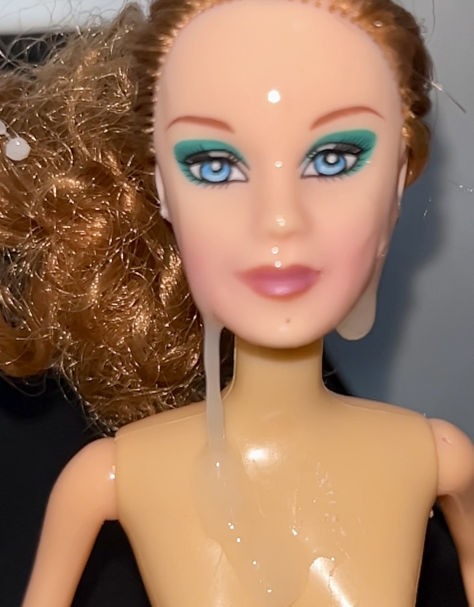 Slut faced Secondhand Barbie gets precum and cumshot facial