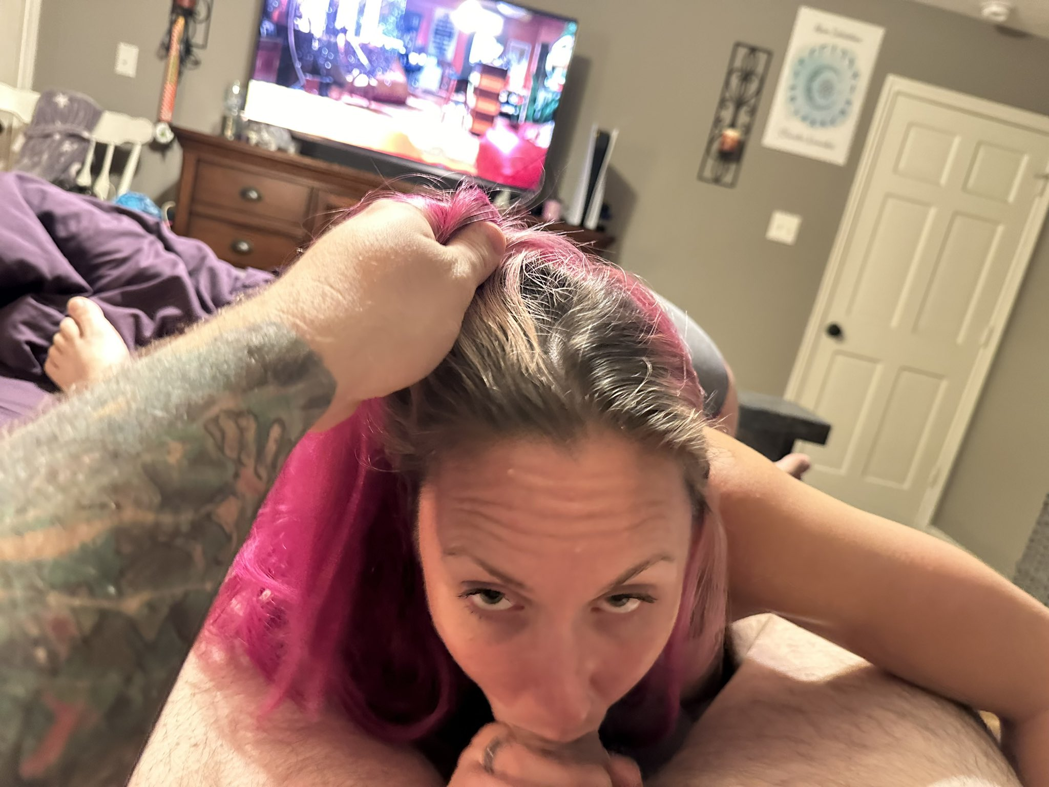 Busty Milf Kass shows holes and sucks cock