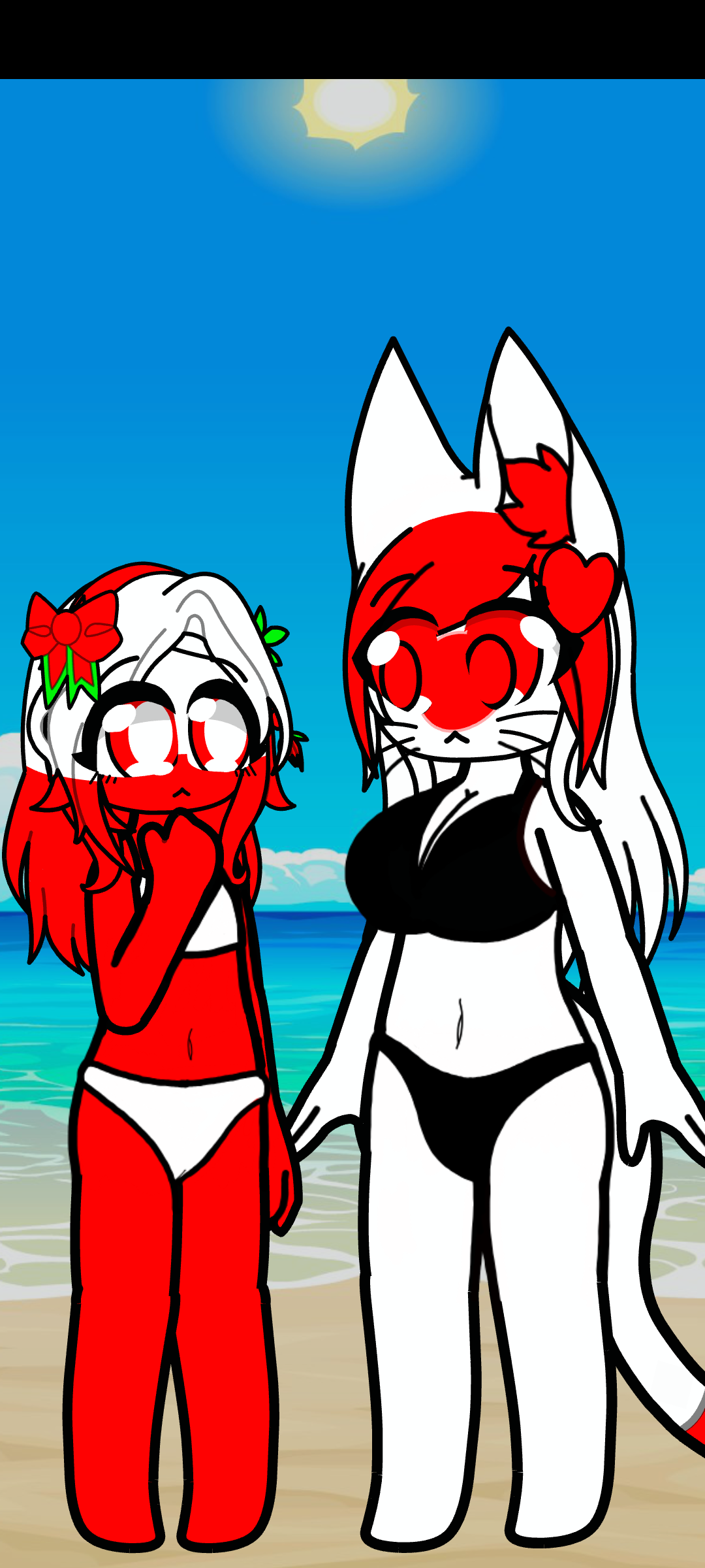 Japan and Poland at the beach