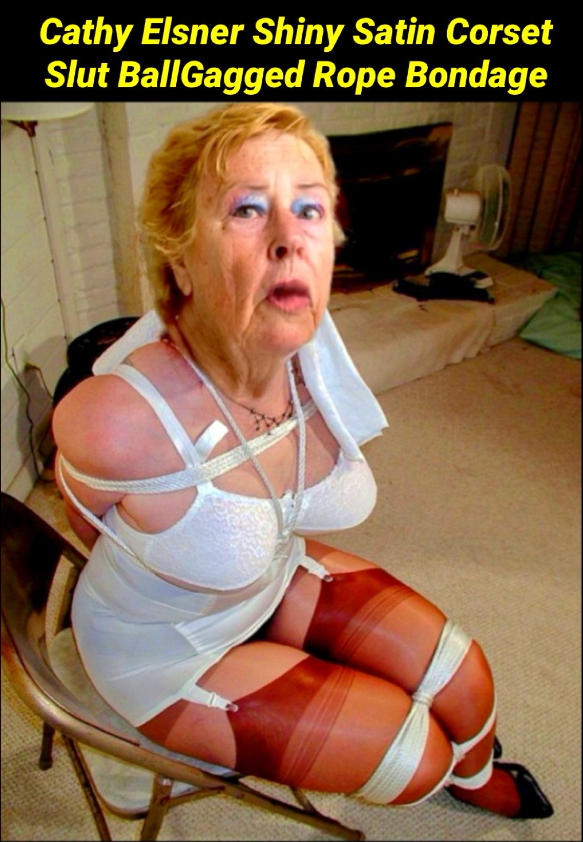 Cathy Cocksucker Slut Granny Rope Bound and Large BallGagged