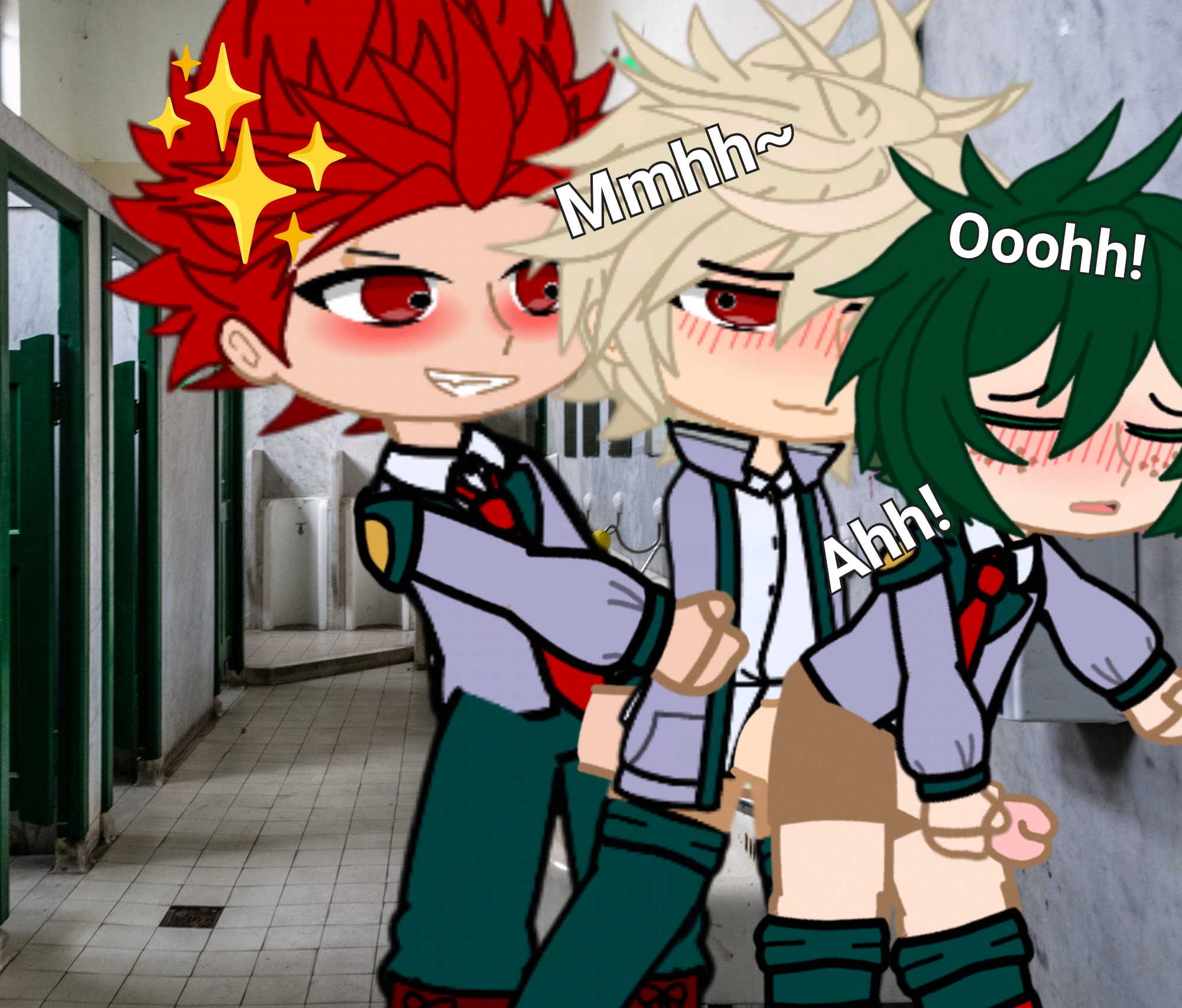 Un trío en el baño