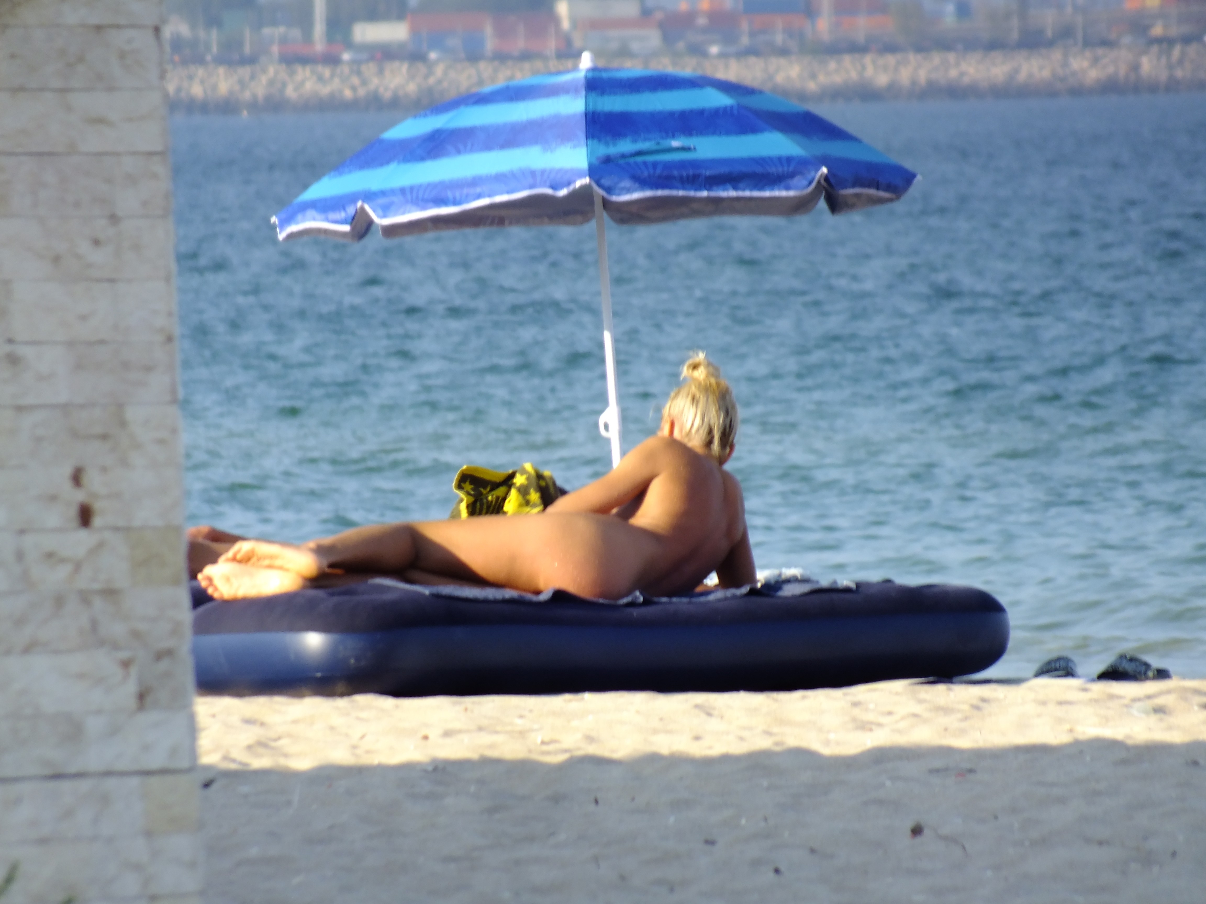 slim blonde at the beach