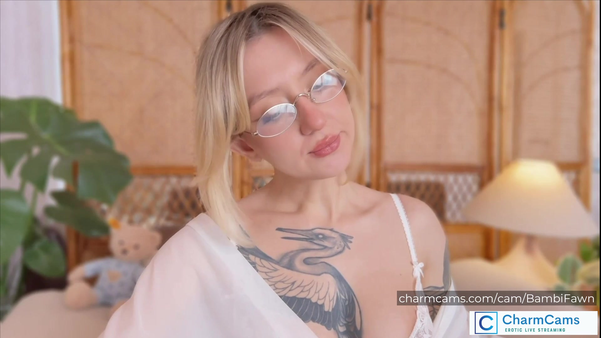 BambiFawn Stunning Blonde CharmCams Model with Glasses, Tatt