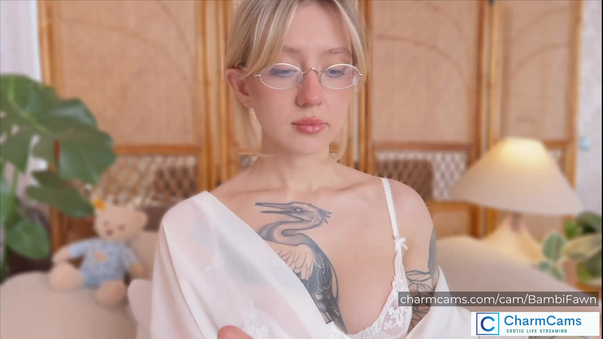 BambiFawn Stunning Blonde CharmCams Model with Glasses, Tatt