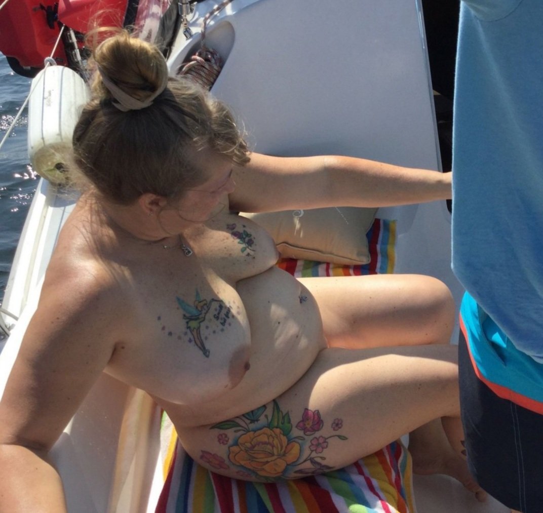 Betty big mature slut naked on a boat