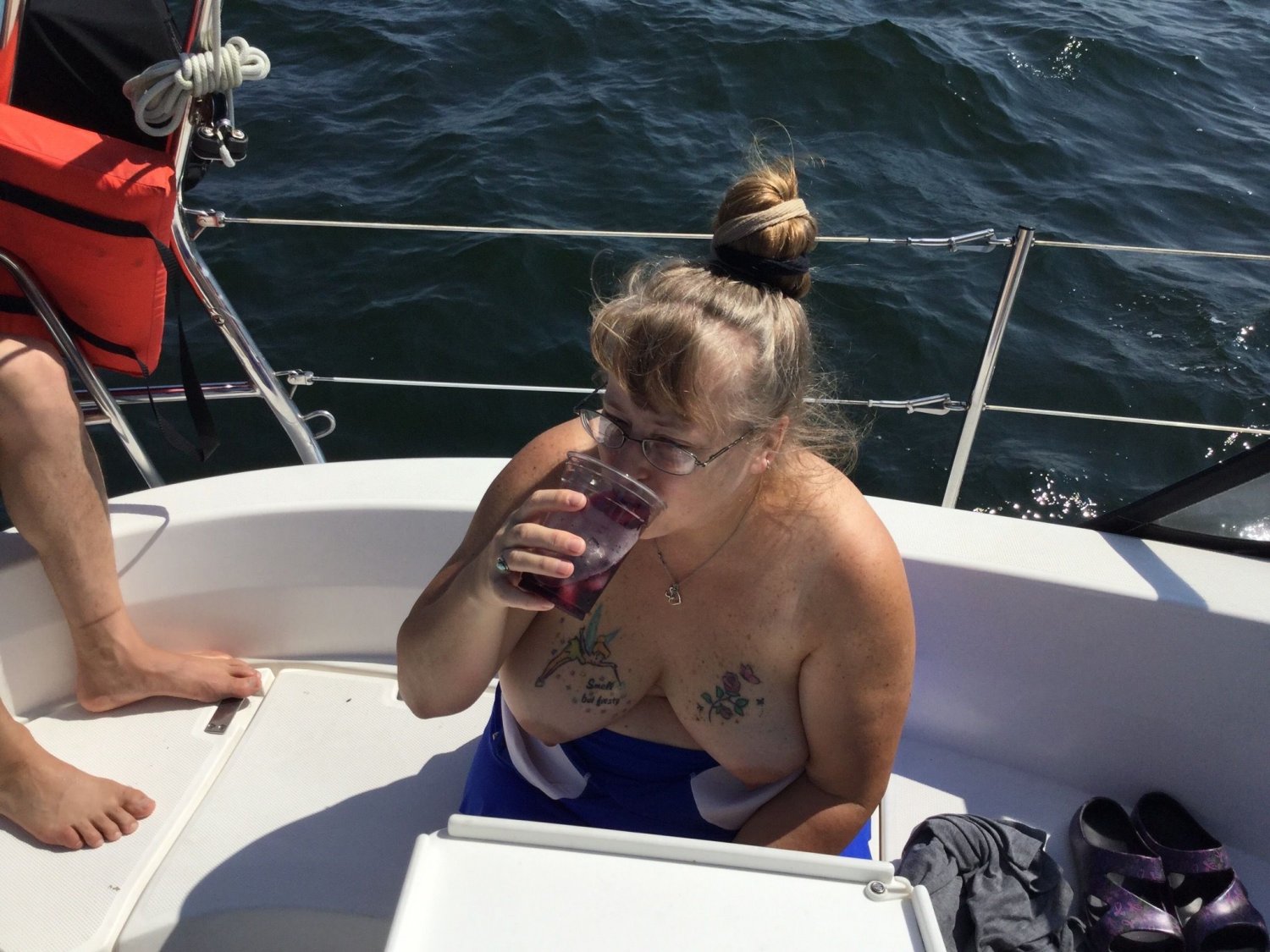 Betty big mature slut naked on a boat