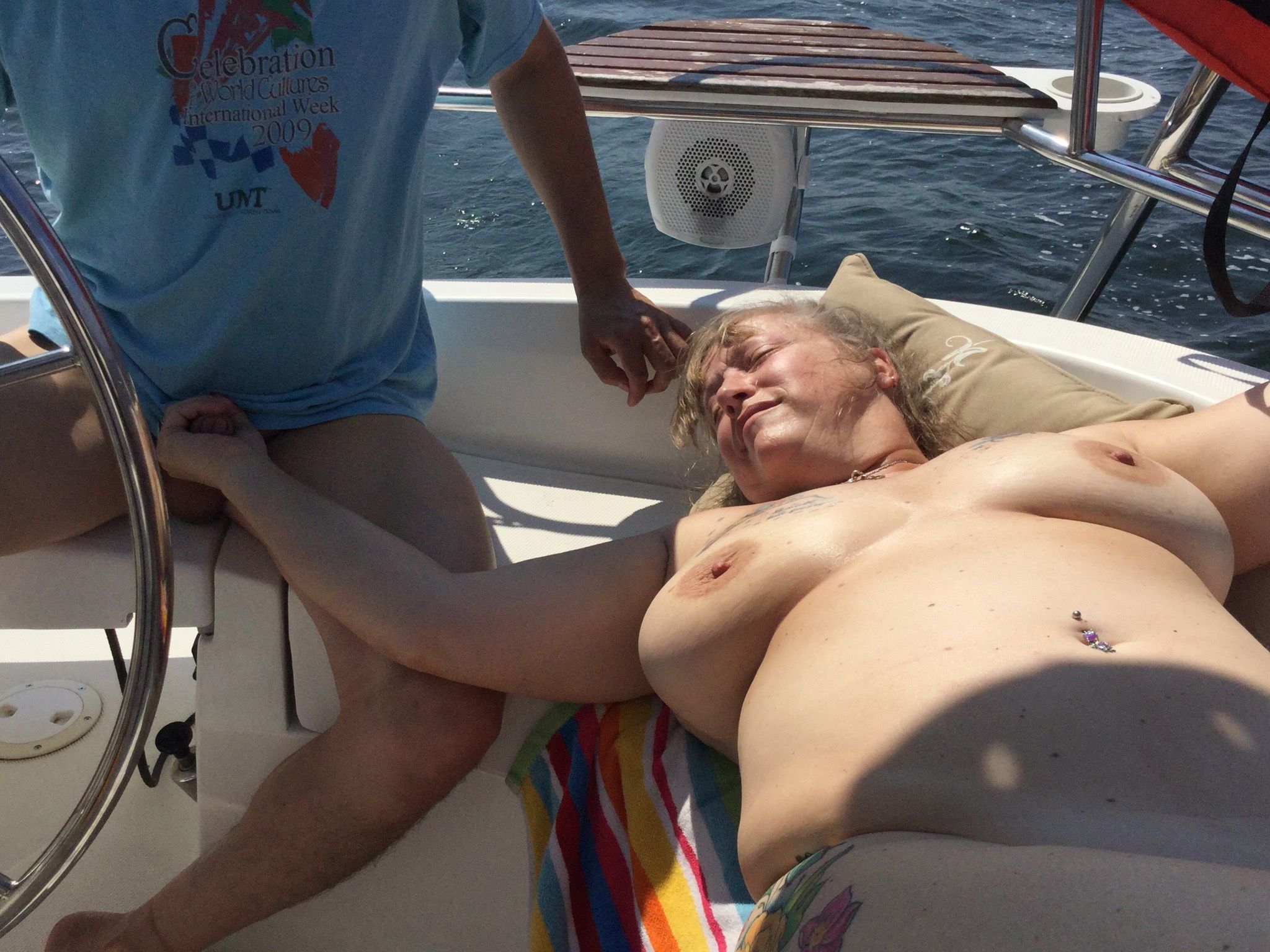Betty big mature slut naked on a boat