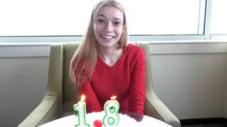 Just turned 18 blonde slender teen making her first porn