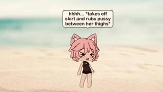 Gacha life girl squirt on beach! Public! Wet noises