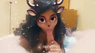 College Cutie Sucks Hard White Cock with Snapchat Filter