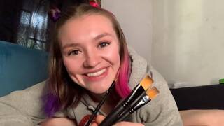 Sexy White Girl Masturbates with Paint Brushes! Object Insertion!