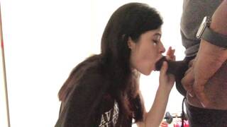 Lesbian Attempts first Blowjob on BBC Roommate