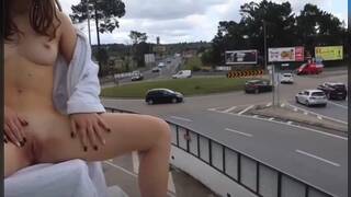 Hot naughty girl masturbates in public.