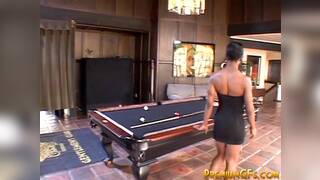 Fine ebony bitch fucked across pool table