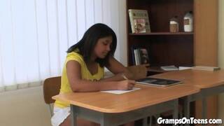 Ebony teen screws old man teacher