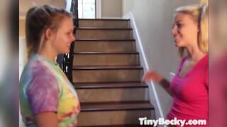 Tiny Becky with Lesbian friend gets naked
