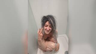 Crazy bitch fucked, given facial in hotel shower
