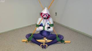 Spider-Gwen's Bondage Escape Practice #2: Triangle Tied while Getting Teased
