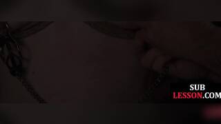 Redhead bondage slut caned and fucked before facial