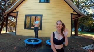 Piper Blush and Charlotte Blush on trampoline, NO BRA