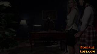 Bound asian subject buttfucked in trio with bigtit milf