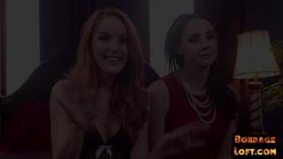 Bound redhead nipple clamped and zapped in kinky threesome