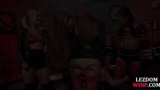 Lezdoms strapon fuck dykes in group during kinky domination