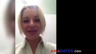 cute british girl fingers herself at work