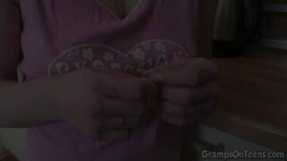 Grams Fuck the teen with tight pussy on kitchen