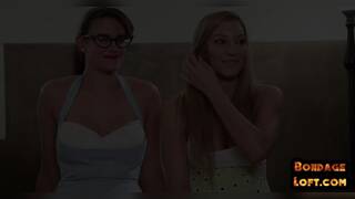 Busty bondage sub pussy pounded from behind in kitchen