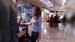 Teen touches her pussy after a day of shopping