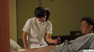 Mature Japanese masseuse gives client handjob Subtitles