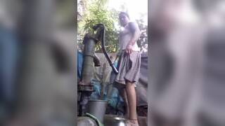 Indian Girl Nude in Backyard Bathroom